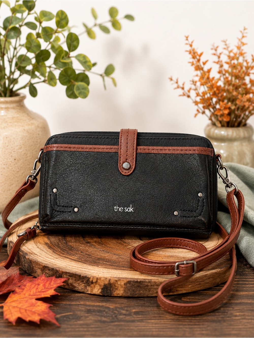 The Sak Black & Brown Convertible Crossbody Wallet Organizer Bag